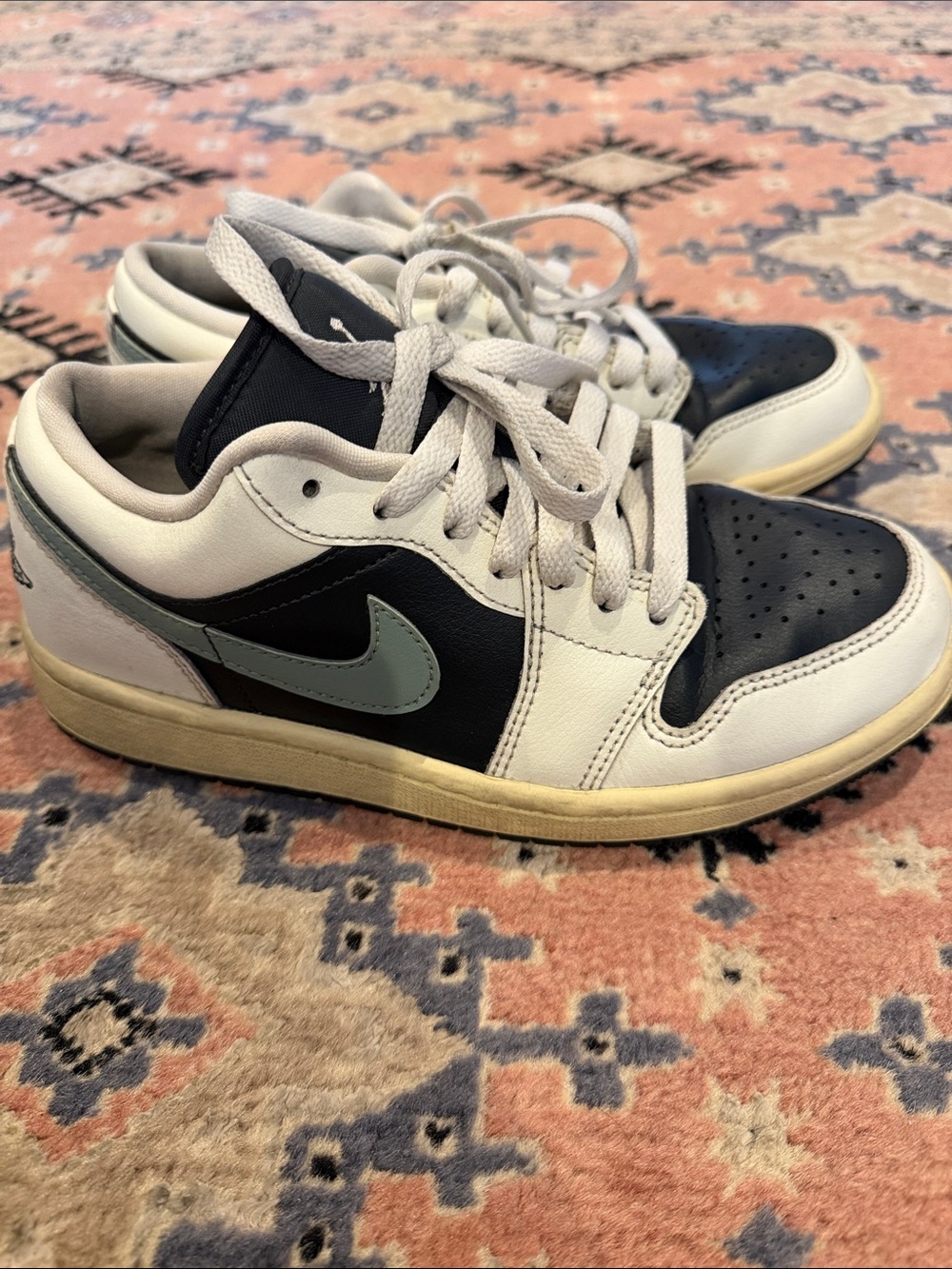 Nike Low Top Air Jordans Sneakers in Black, White & Sage Green Swoosh Jade Smoke